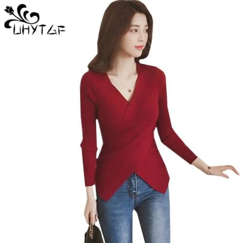 UHYTGF Chompas De Mujer Para El Invierno Women Sweater Knit Pullover Long Sleeve Autumn Sweater Elasticity Sexy Thin Clothes 550
