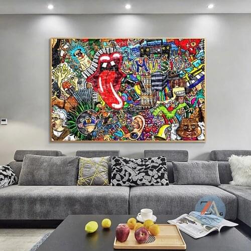 Street Graffiti Art Canvas Painting on The Wall Posters and Prints Big Tongue Decorative Wall Picture for Living Room Home Decor