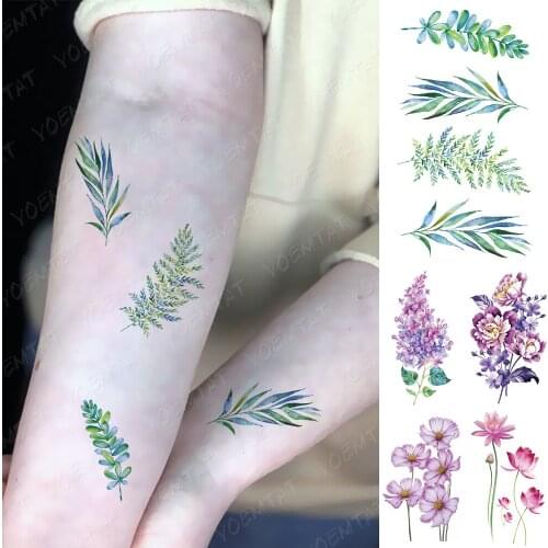 Waterproof Temporary Tattoo Sticker Pink Lotus Flowers Flash Tatoo Plant Leaves Arm Wrist Fake Tatto For Body Art Women Men