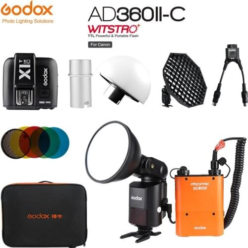 Godox AD360II-C TTL Powerful Speedlite Flash+PB960 Power Pack Orange or Black+X1T-C TTL Transmitter+ Softbox + Carry Bag Kit