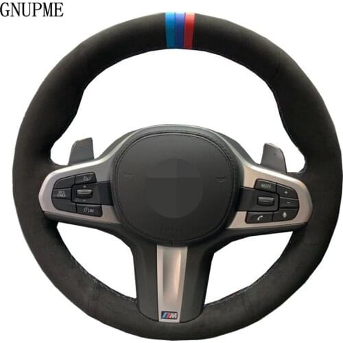 Car Steering Wheel Cover Hand-stitched Black Genuine Leather Suede For BMW M Sport G30 G31 G32 G20 G21 G14 G15 G16 G01G02 G05