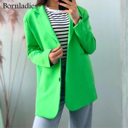 Boraladies Women Chic Oversized Green Blazer Spring Single Buttons Female Loose Suit Jacket Full Sleeve Y2K Outwear Blazer 2021