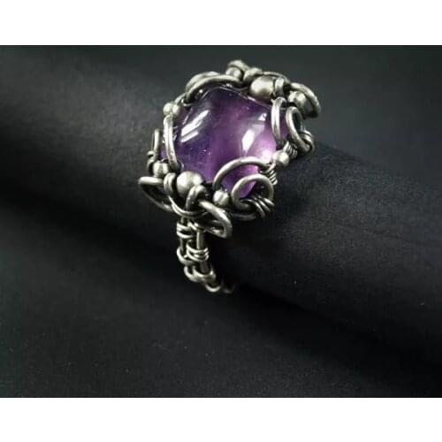 Womens Fashion 925 Silver Color Ring Elegant Retro Purple Gemstone Jewelry Wedding Engagement Party Ring Gift Size 5-11