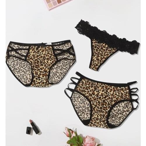 Leopard Animal Print Women Translucent Underwear Sheer Lace Tank Comfortable Soft Lace Micro Panties Sexy Underpant Mini Tanga