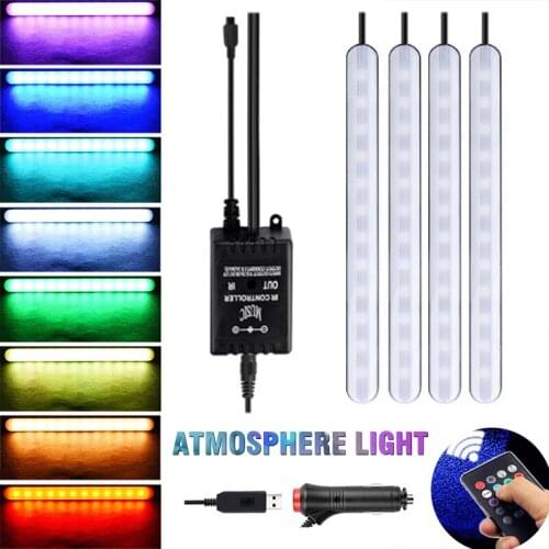 1 set 5V 4 Strip Lights LED SMD5050 RGB Colorful Car Interior Truck Footwell Lamp USB Atmosphere Lamps