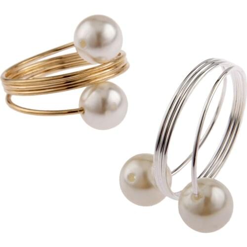 10Pcs Pearl Napkin Rings Gold Silver Alloy For Restaurant Hotel Kitchen