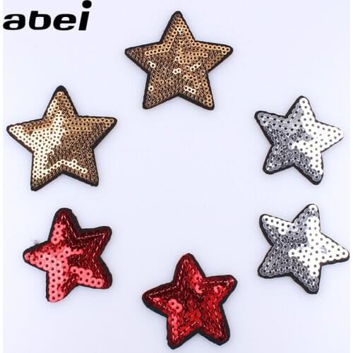10pcs/lot Sequined Gold Star Patch Iron On Embroidered Red Silver star Appliqued Sew On Clothes Stickers DIY Jeans Coats Badge