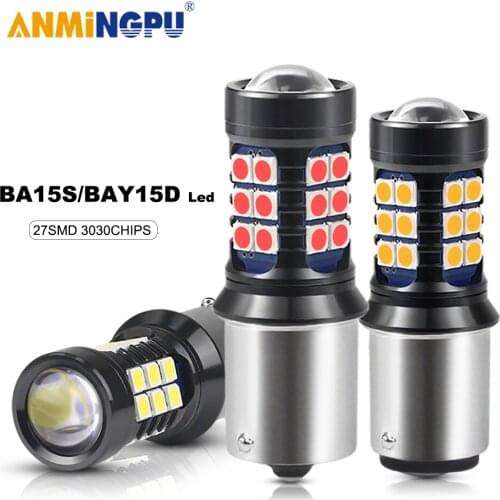 ANMINGPU 2X Signal Lamp 1156 Led P21W PY21W BA15S BAU15S Bulb 27SMD 3030Chips Led P21/5W BAY15D 1157 Car Reversing Backup Light