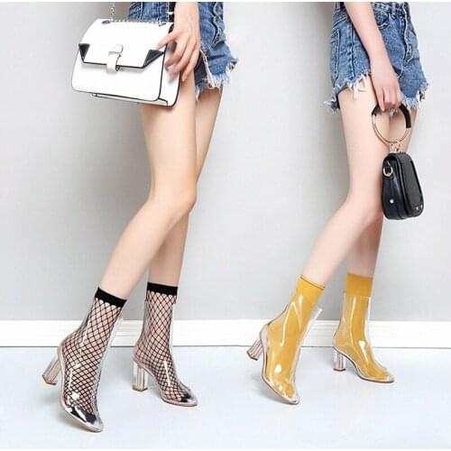 2020 Cool Sandal Boots Candy Color Ankle Boots Women Transparent Boots Summer Sexy Socks Boots Crystal Heel Nightclub Thigh High