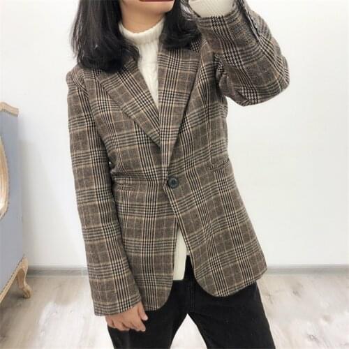 2020 autumn woman elegant coat plaid French brand casual warm office woman blazers