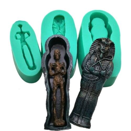 3PCS/Set Halloween Resurrection Egyptian Pharaoh Coffin Bone Corpse Modeling Silicone Mold Scary Decorations Plaster Mold Tool