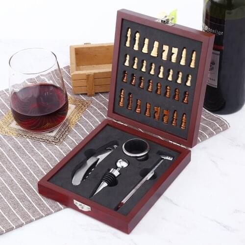 Wine Accessories Can Opener Creative Wine Tool Bottle Opener with Chess Square Wooden Box Wine Set Groomsmen Gifts Festival