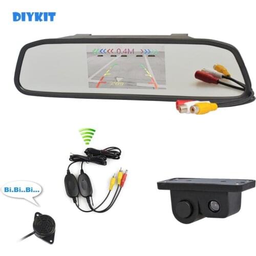 DIYKIT Wireless Auto Parking System Waterproof Parking Radar Sensor Car Camera + 4.3 inch Car Mirror Monitor Rear View Monitor