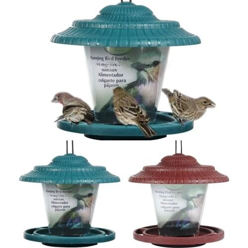 Large Bird Feeder Plastic Hanging Bird Food Container with Roof for Outdoor Garden Patio Hanging Bird Feeder