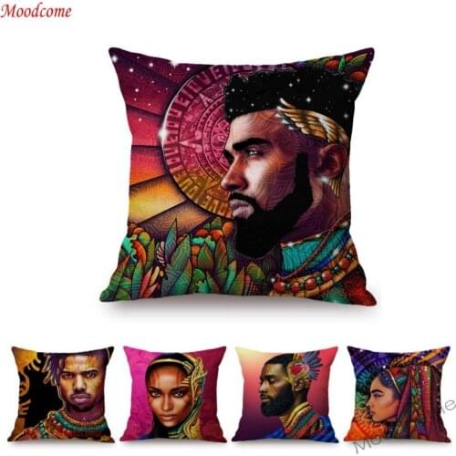 18" African Warrior Prince Africa Man Woman Bohemian Style Colorful Throw Pillow Case Cotton Linen Home Decorative Cushion Cover