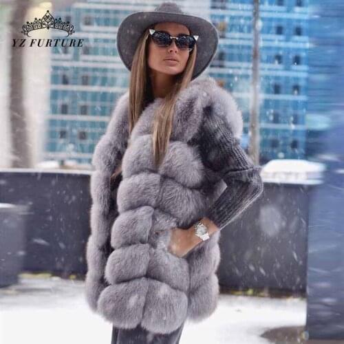 Natural Real Fox Fur Long Vest Fashion Luxury Women Ladies Thick Warm Fluffy Fur Sleeveless Coats Fashion Warm Waistcoat FV-011