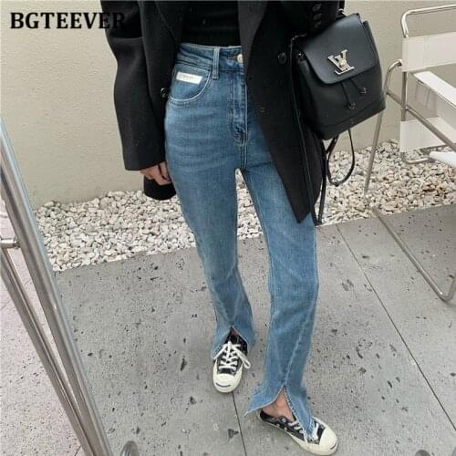 BGTEEVER Chic Spring High Waist Split Jeans Pants for Women 2021 Streetwear Ladies Denim Trousers Summer Female Denim Jeans