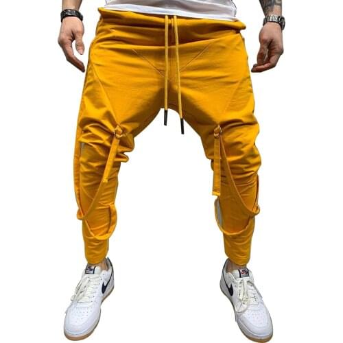 Hip-Hop Joggers Pants Men New Casual Suspender Ribbon Sports Pants Streetwear Casual Mens Casual Gym Trousers