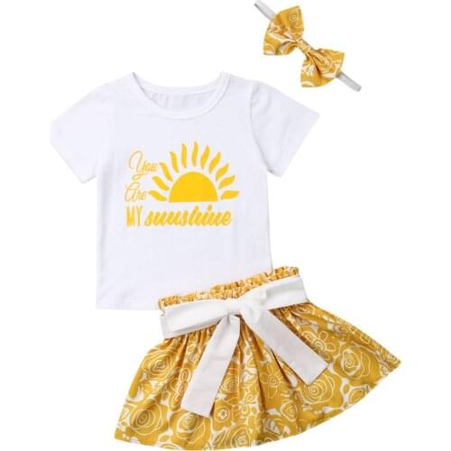Boutique girl clothes Kids Toddler Baby Girl Clothes Tops T shirt +Tutu Skirt+Headband Outfit Set