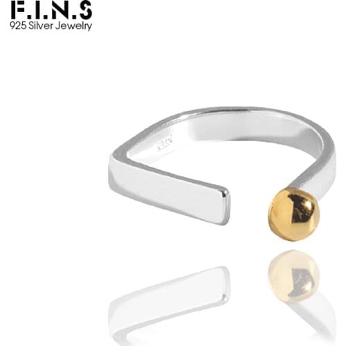 F.I.N.S Genuine 925 Sterling Silver Rings Minimalist Contrast Color Open Ring Geometric Flat Glossry Index Finger Ring for Women