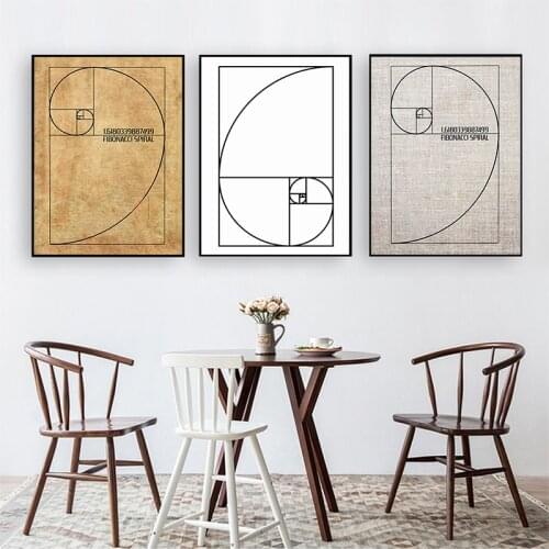 Canvas Painting Fibonacci Spiral Patent Golden Ratio Posters and Prints Vintage Wall Art Blueprint Gift Science Room Decoration