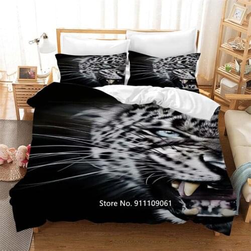 3D Digitally Printed Wild Animals Tiger Leopard Cute Cat Bedding Set for Childrens Comfortable Large Bedspread Pillowcase