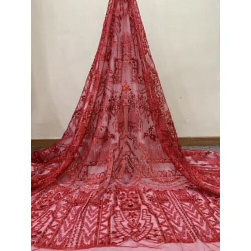 Pretty design L-9667 embroidered tulle mesh lace fabric with beads for fashion dress