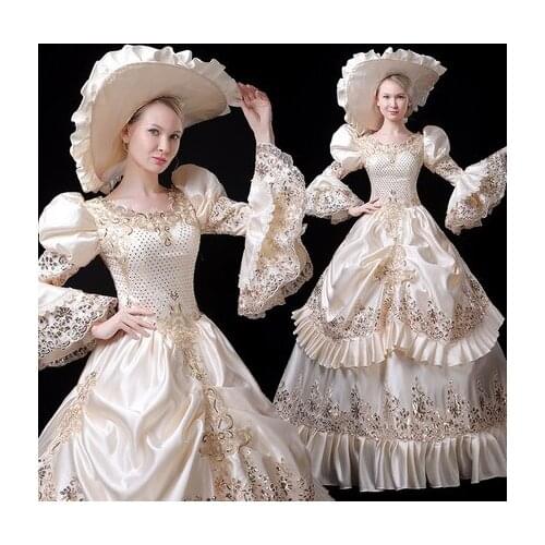 Light champagne rococo ball gown long dress vintage medieval dress Renaissance princess Victoria dress