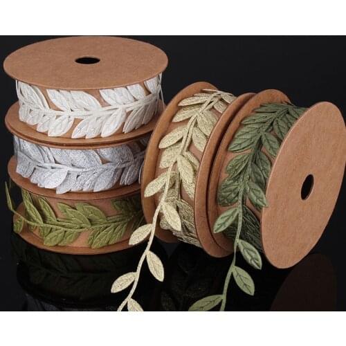 Leaf Shaped Ribbon Handmake Artificial Green Leaves Polyester Ribbon Rope Home Party Decor Wreath Gift Scrapbook Craft