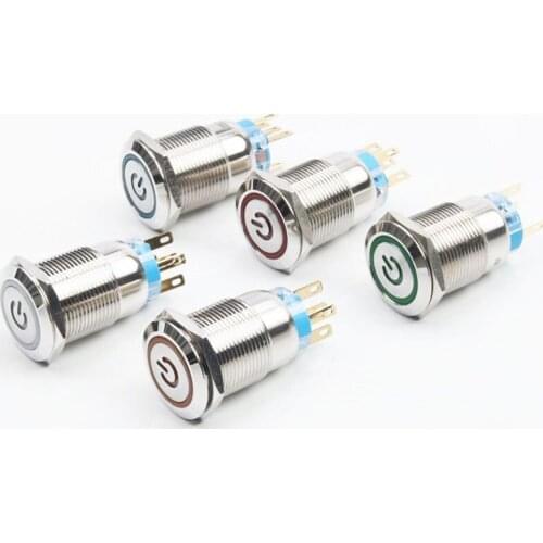 10pcs 19mm Metal brass Push Button SwitchPower Mark flat round illumination ring Momentary self reset/Self locking 1NO 1NC