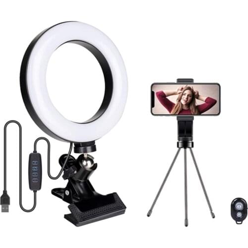 Selfie Ring Light Phone Bluetooth Remote Lamp Photography Lighting Tripod Clip Mount Holder for Youtube Video Conference