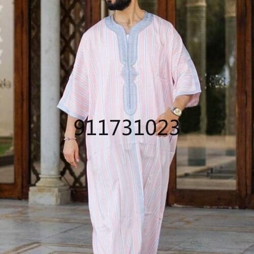 Men Muslim Kaftan Islamic Arabic Robes Patchwork Vintage Middle East Caftan Hooded Loose Casual Long Sleeve Jubba Thobe