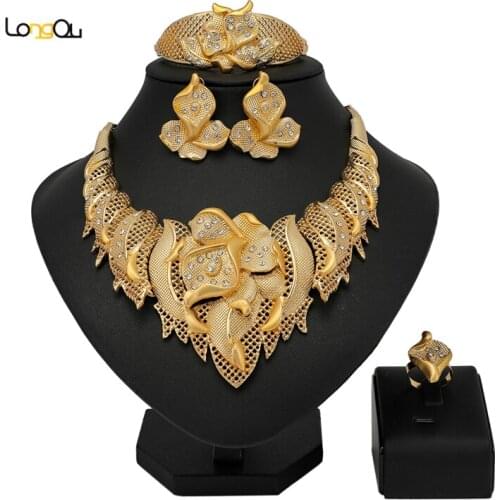 Longqu New Design women wedding jewelry set 2021 Dubai gold designer jewelry set fashion african Bridal Jewelry set Wholesale