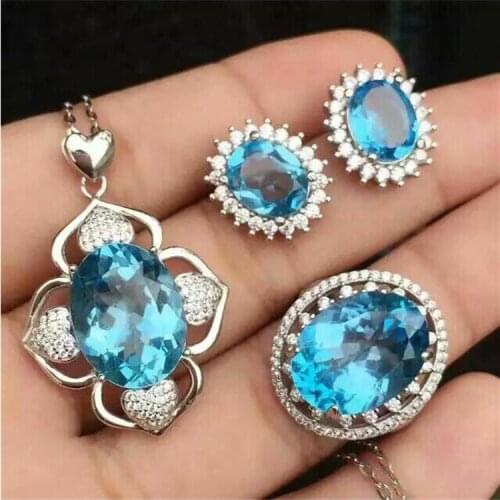 Natural Topaz Jewelry set Natural Topaz Real Topaz Jewelry set 925 sterling silver 1pc pendant,1pc ring,2pcs Earrrings