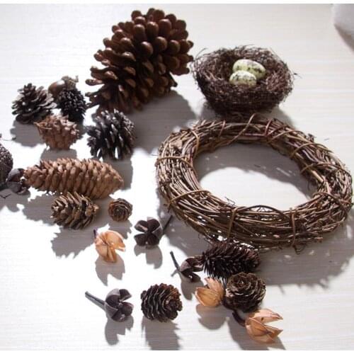 One Set Dried Plant Fruits Pinecone Bird Nest Egg Wreath For Wedding Party Home Hotel Venue Decoration Craft DIY Accessory A