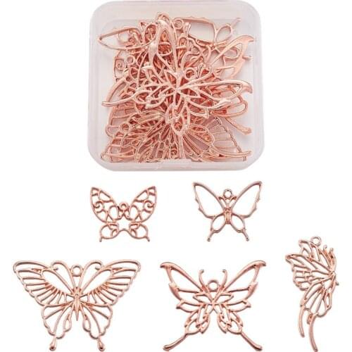 10pcs/box Alloy Pendants Open Back Bezel for DIY UV Resin Epoxy Resin Jewelry Making Butterfly Shape Rose Gold Color