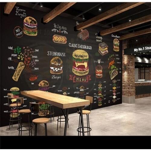Custom wallpaper mural hand-painted colorful chalk burger background wall high-grade wall cloth
