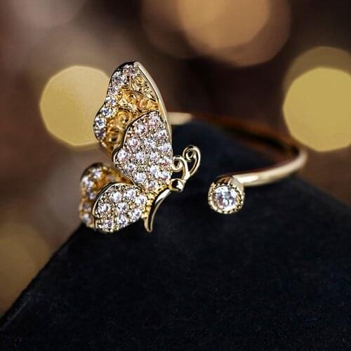 Luxury Female Small Adjustable Ring 925 Sterling Silver Gold Engagement Rings For Women Vintage Butterfly Wedding Ring