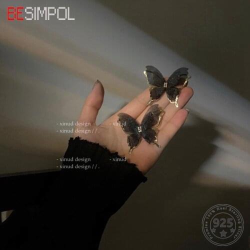 Besimpol Super Fairy Vintage Butterfly Earrings For Women Exaggerated Temperament 925 Silver Stud Earrings Fashion Jewelry 2021