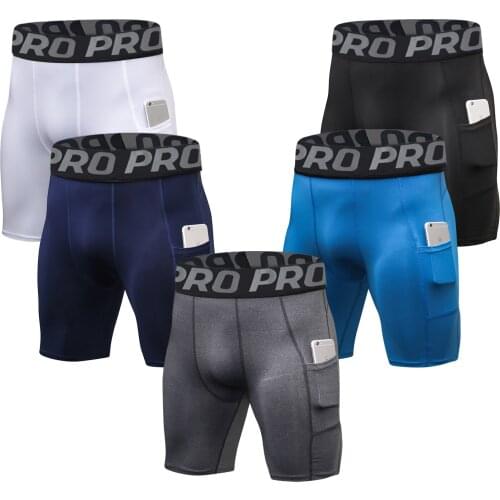 Mens Compression Shorts with Pocket Summer Running Short Quick Dry Men Sport Jogging Short Bodybuilding Baselayer Fitness Tight