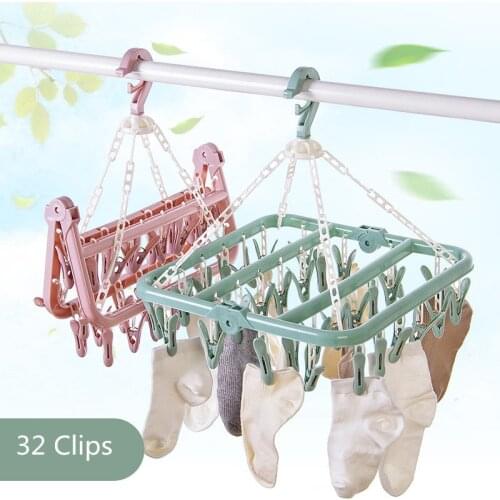 32 Clips Drying Rack Sock Holder Portable Windproof Towel Folding Cloth Hanger Rack Clothespin Wardrobe Storage Cloth Hangers