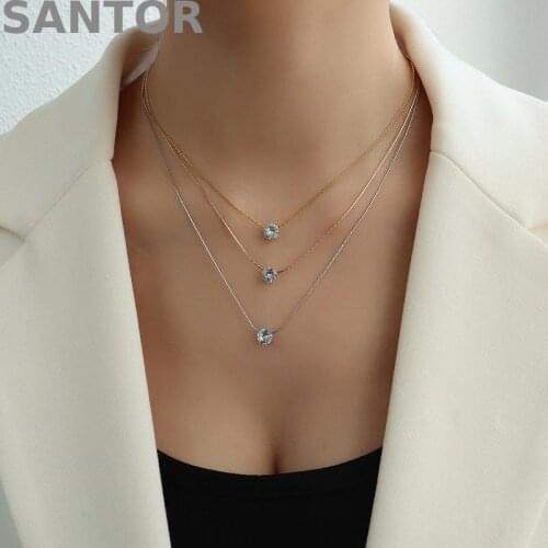 French Style Thin Vertical Chain Single Drill Clavicle Chain Zircon Necklace Titanium Steel Gold Plated Punk Necklace