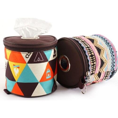 Outdoor Camping Folding National Wind Drawing Box Storage Bag Car With Roll Paper Tissue Box Small Bag 2021 New