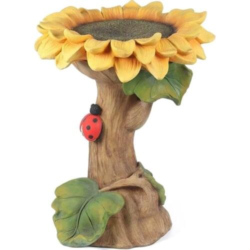 Outdoor Sunflower Bird Bath Garden Ornament with Ladybug Resin Yard Lawn Decoration Outdoor Statues Handmade Wild Bird