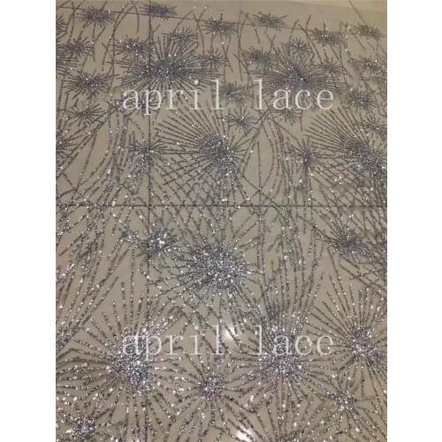 Stock 5yards luxury th05 # fireworks silver color hand print glitter mesh tulle lace fabric for occasion/ sawing wedding dress
