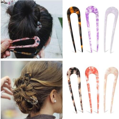 Vintage U Shaped Acetate Hairpin French Style U Shape Hair Clip Sexy Leopard Hair Sticks Pin Women Girl Hair Accessories Jewelry