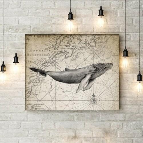 Humpback Whale Print Whale Illustration Vintage Poster Marine Decor Nautical Art Canvas Painting Picture Home Wall Art Decor