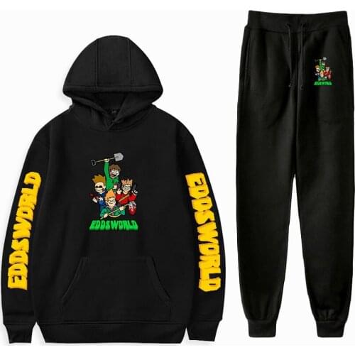 WAWNI Eddsworld Hoodie Suit Casual Pullover Pants Oversized 2 Pieces Sets Fashion Two Piece Suit New Anime Wtreetwear Suit 2021