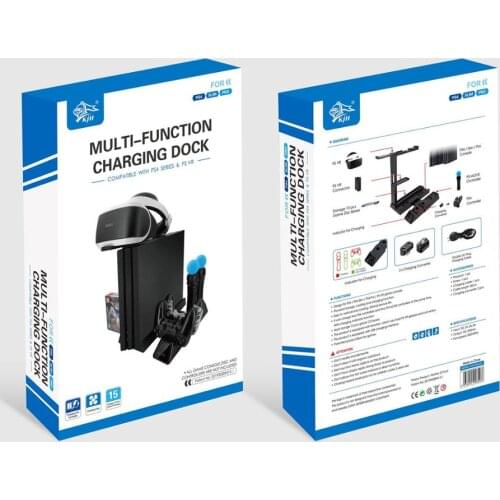 LED Charging Dock Station Charger Stand+Storage 15 Pcs Game Boxes Holder+Cooling Cooler Fan for PS4/Slim/Pro/PS VR Game Console