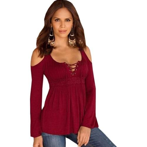 S-5XL T Shirt Women 2017 Sexy Off Shoulder Tops Long Sleeve Plus Size T Shirt Lace Patchwork Tshirt For Women Poleras De Mujer